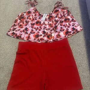 La SENZA Floral Chemise and Red Shorts Set